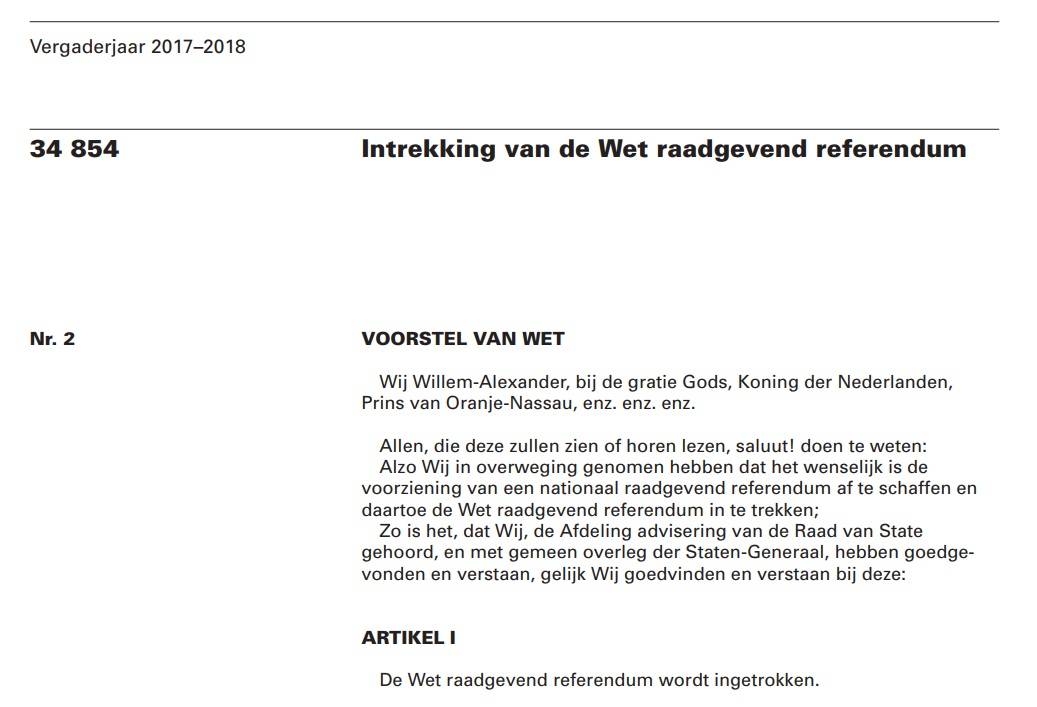 Voorstel intrekking Wet raadgevend referendum